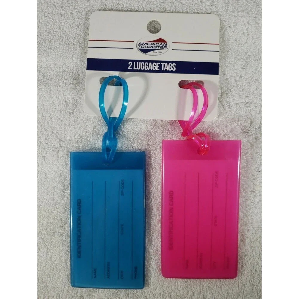 Luggage Tags American Tourister Pink and Blue Jelly with ID Cards Set of 2 NEW
